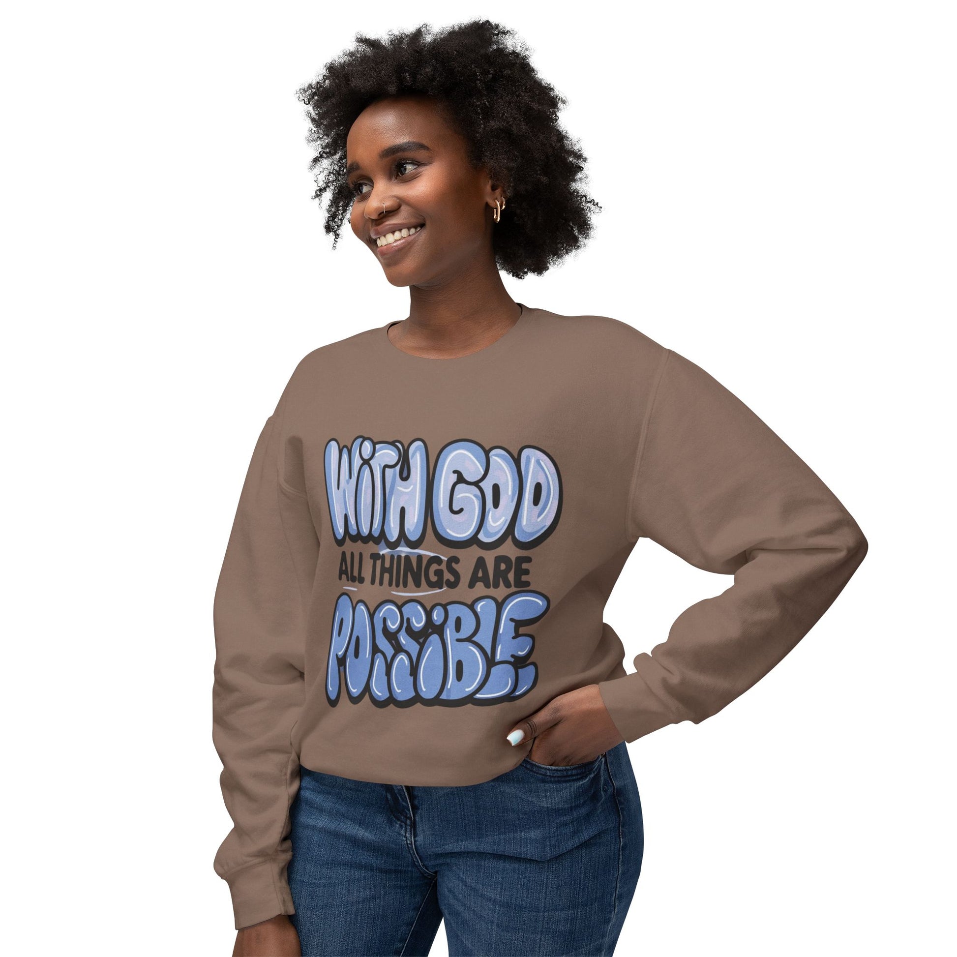 With God All Things Are Possible Lightweight Crewneck Sweatshirt - Daylight Drip