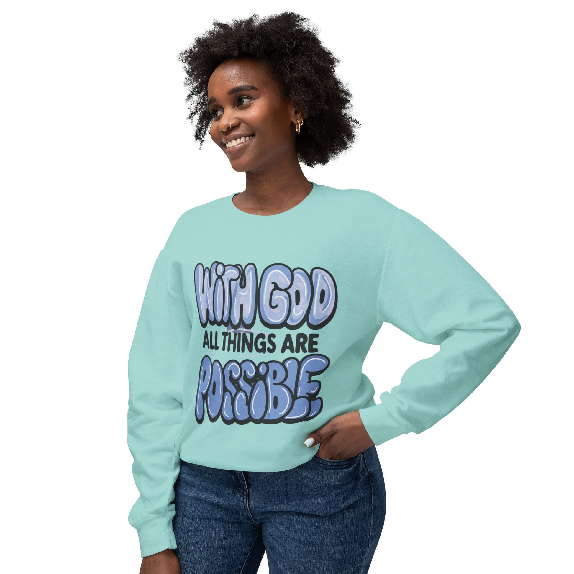 With God All Things Are Possible Lightweight Crewneck Sweatshirt - Daylight Drip