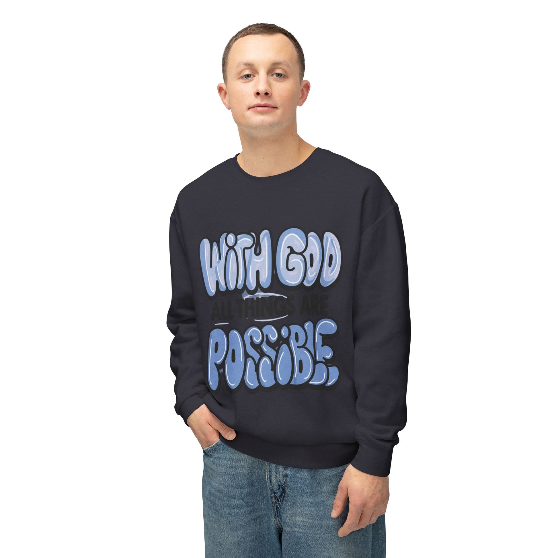 With God All Things Are Possible Lightweight Crewneck Sweatshirt - Daylight Drip