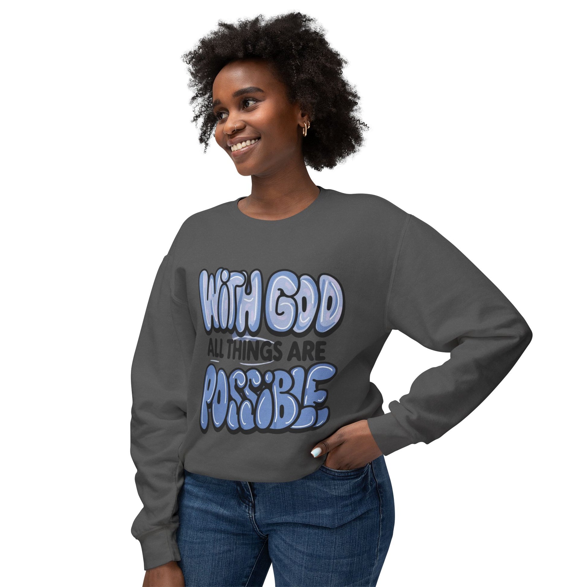 With God All Things Are Possible Lightweight Crewneck Sweatshirt - Daylight Drip