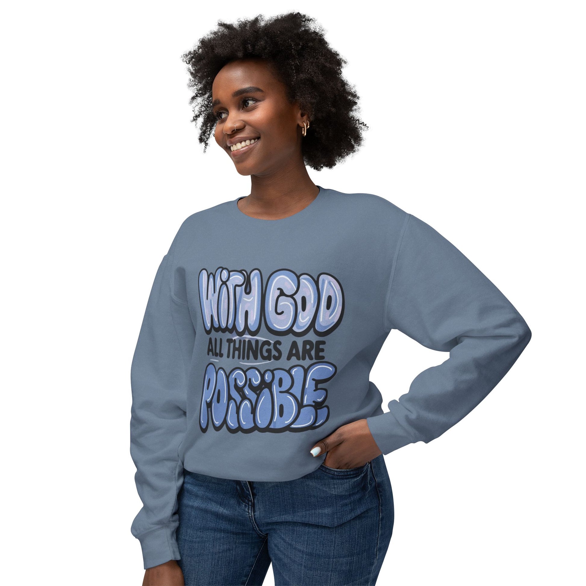 With God All Things Are Possible Lightweight Crewneck Sweatshirt - Daylight Drip
