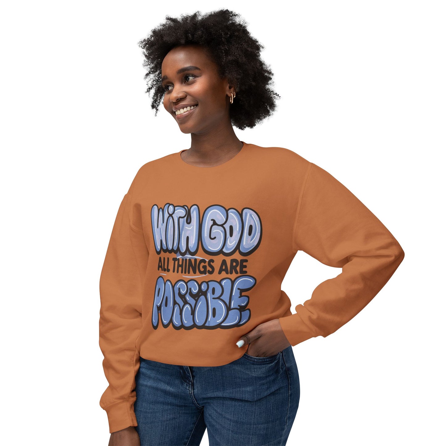 With God All Things Are Possible Lightweight Crewneck Sweatshirt - Daylight Drip