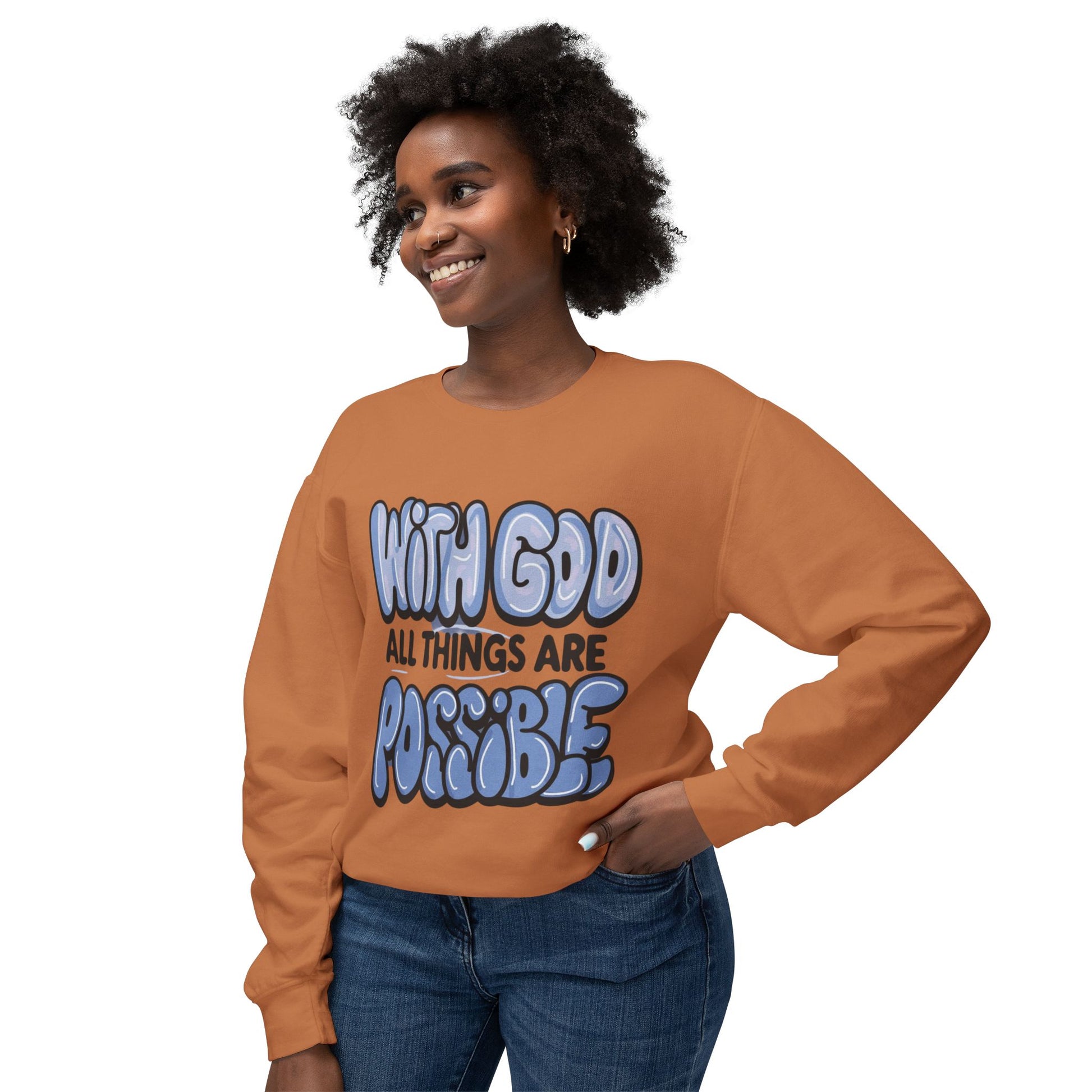 With God All Things Are Possible Lightweight Crewneck Sweatshirt - Daylight Drip