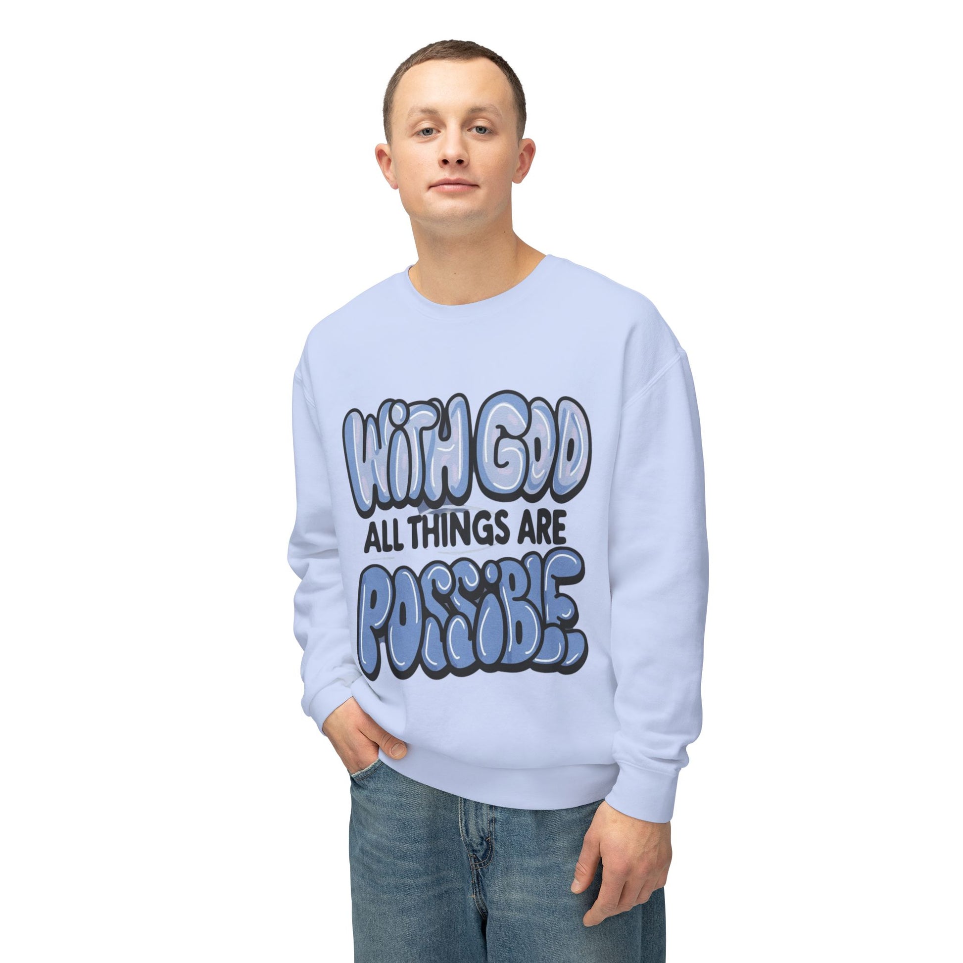 With God All Things Are Possible Lightweight Crewneck Sweatshirt - Daylight Drip