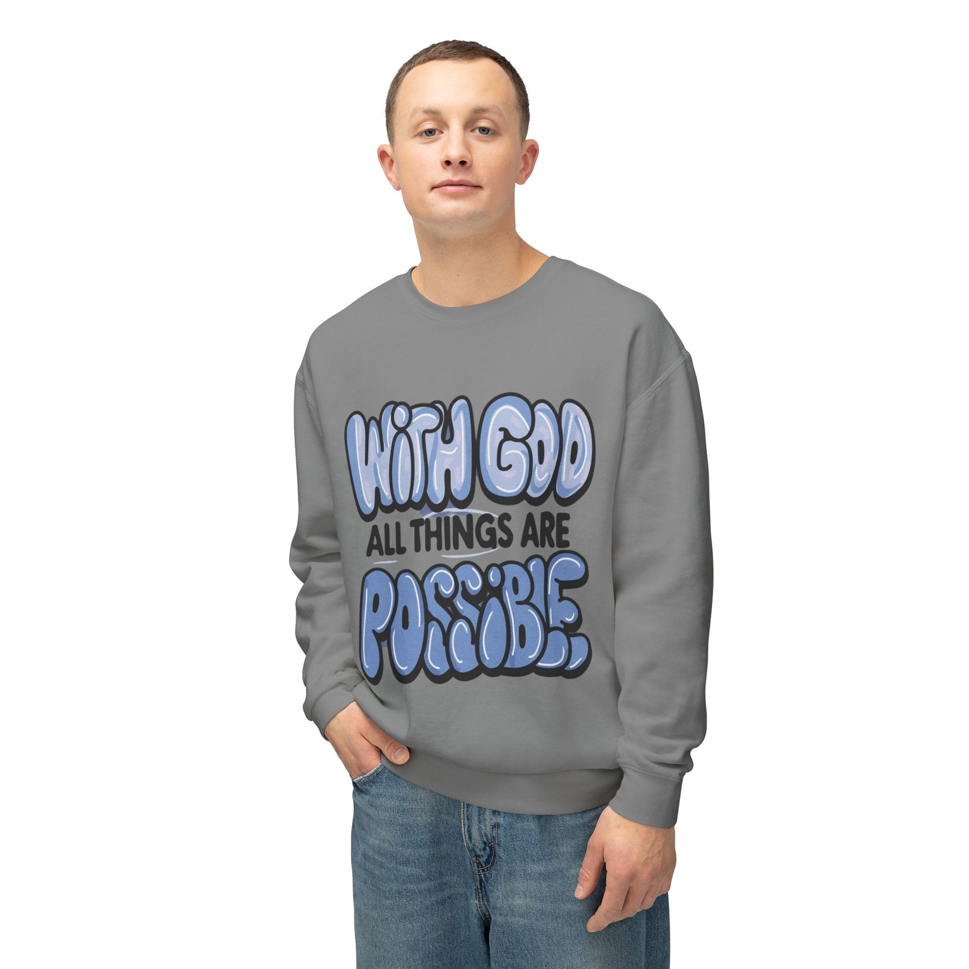 With God All Things Are Possible Lightweight Crewneck Sweatshirt - Daylight Drip