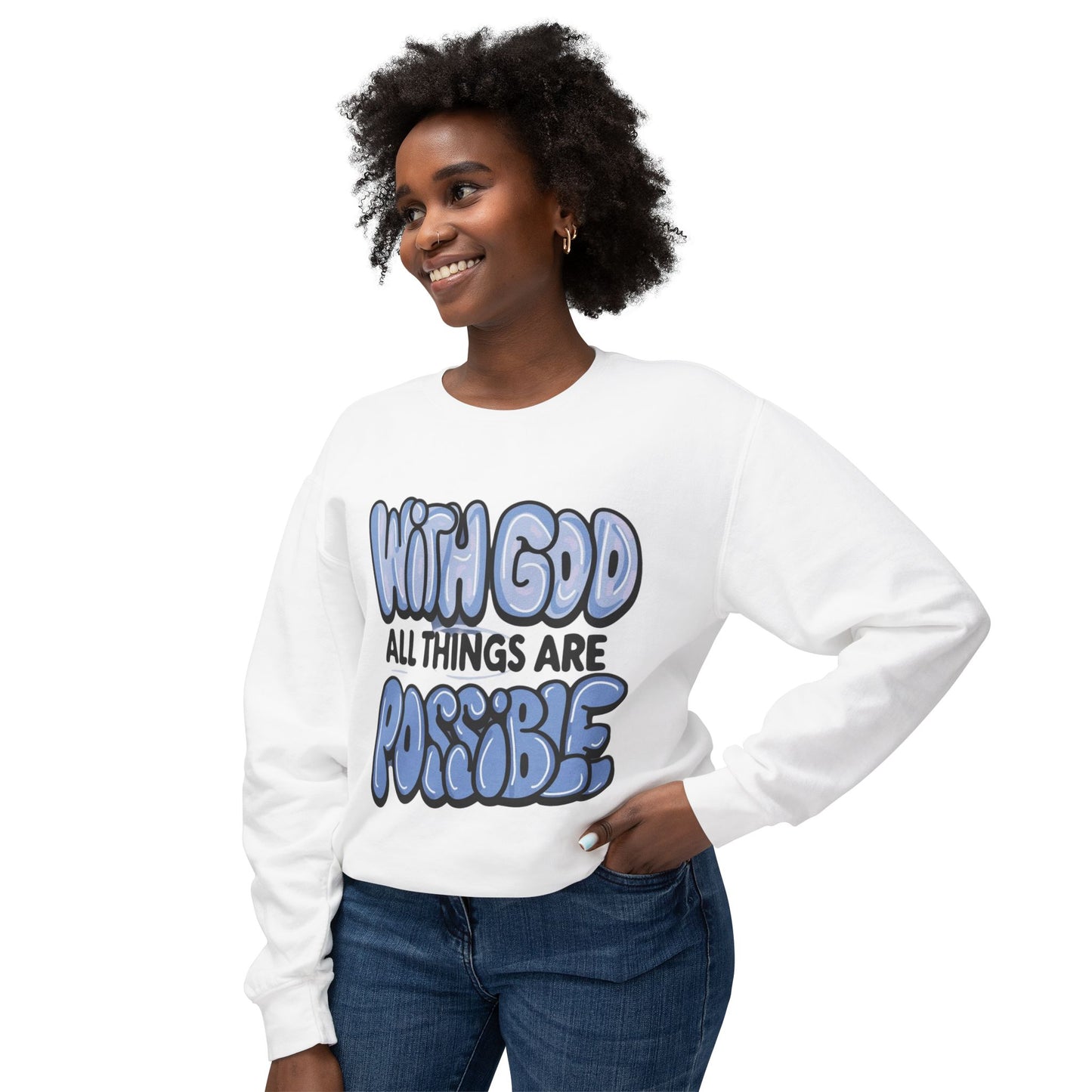With God All Things Are Possible Lightweight Crewneck Sweatshirt - Daylight Drip