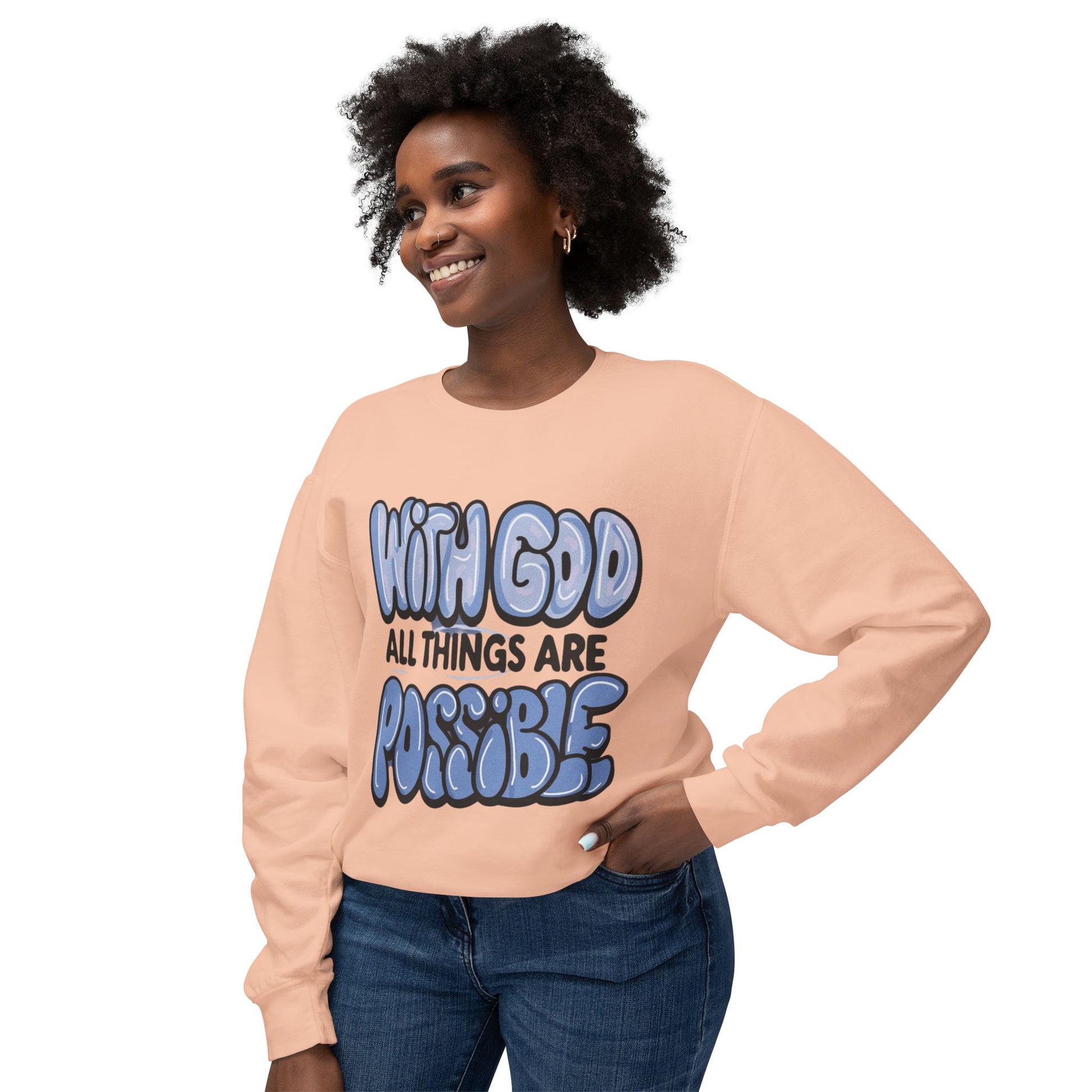 With God All Things Are Possible Lightweight Crewneck Sweatshirt - Daylight Drip