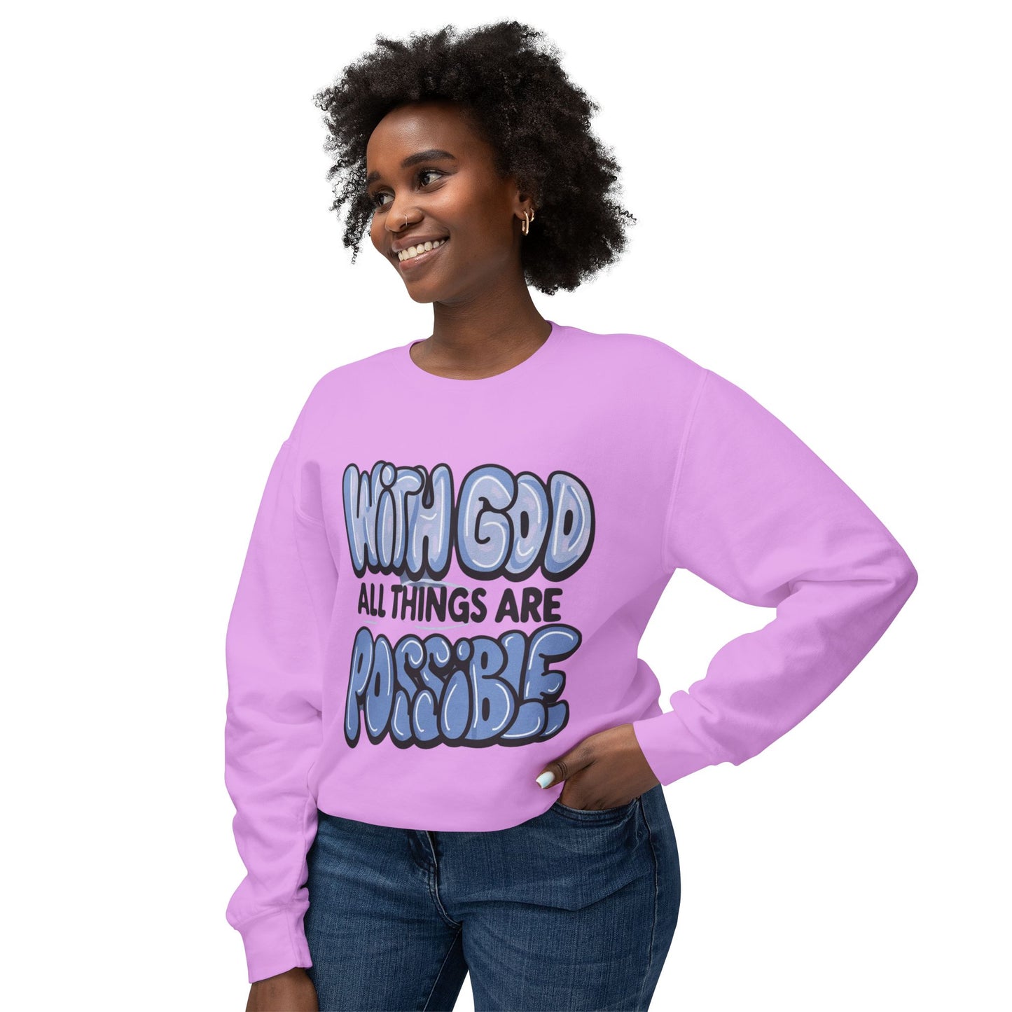 With God All Things Are Possible Lightweight Crewneck Sweatshirt - Daylight Drip