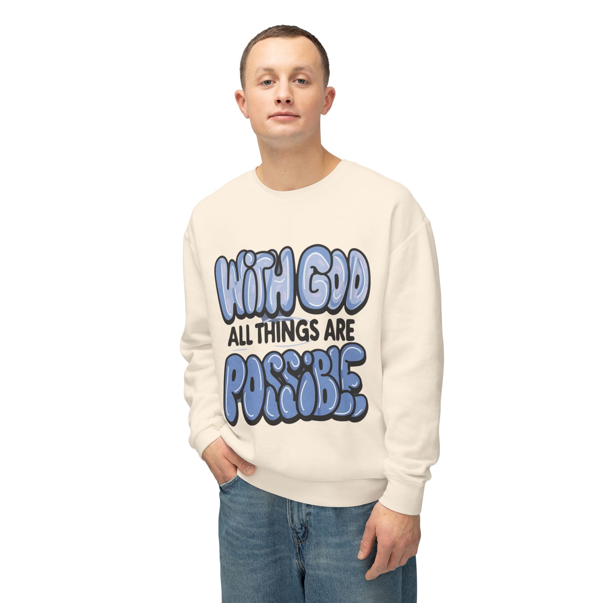 With God All Things Are Possible Lightweight Crewneck Sweatshirt - Daylight Drip