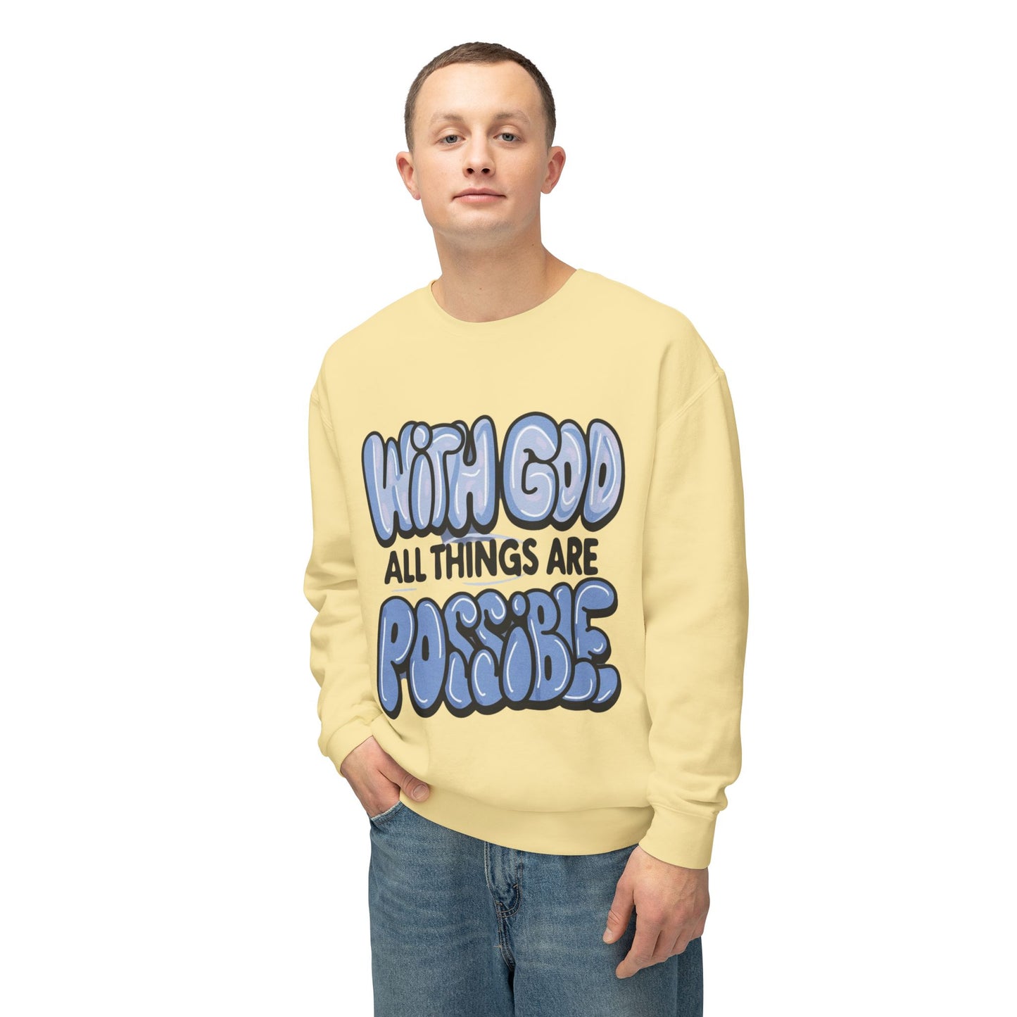 With God All Things Are Possible Lightweight Crewneck Sweatshirt - Daylight Drip