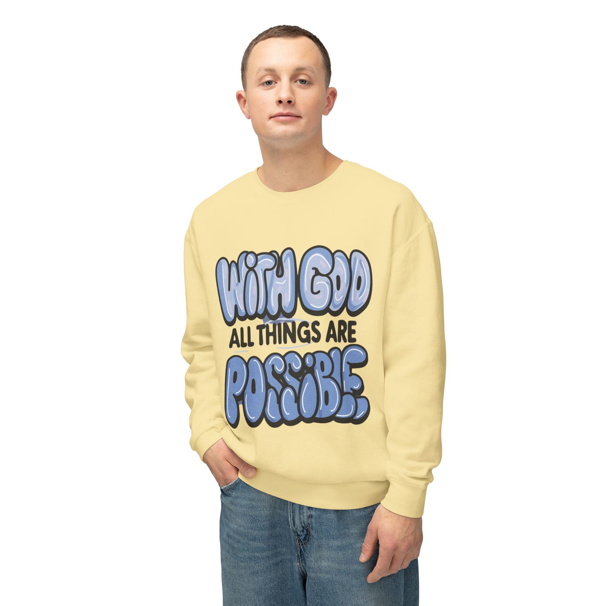With God All Things Are Possible Lightweight Crewneck Sweatshirt - Daylight Drip